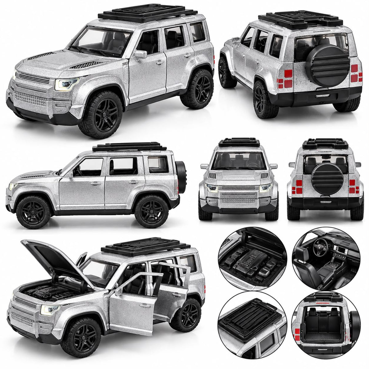 1:36 Silver defender Die-Cast SUV Toy Car
