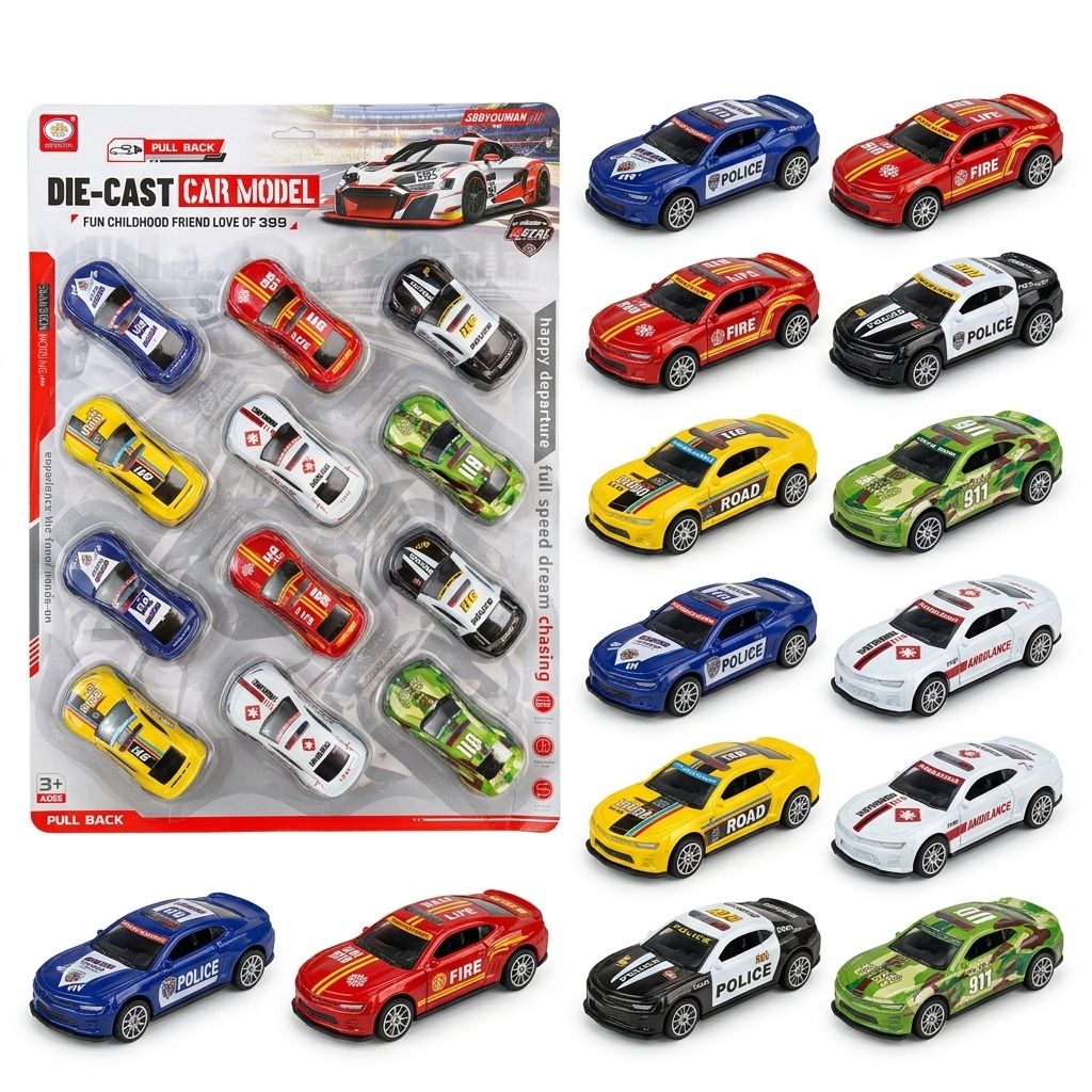Pull Back Die-Cast Service Vehicle Set – 12 Piece Collection