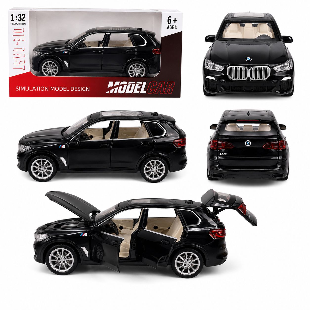 1:32 Die-Cast BMW X5 Model Car – Black Luxury SUV with Opening Doors & Trunk