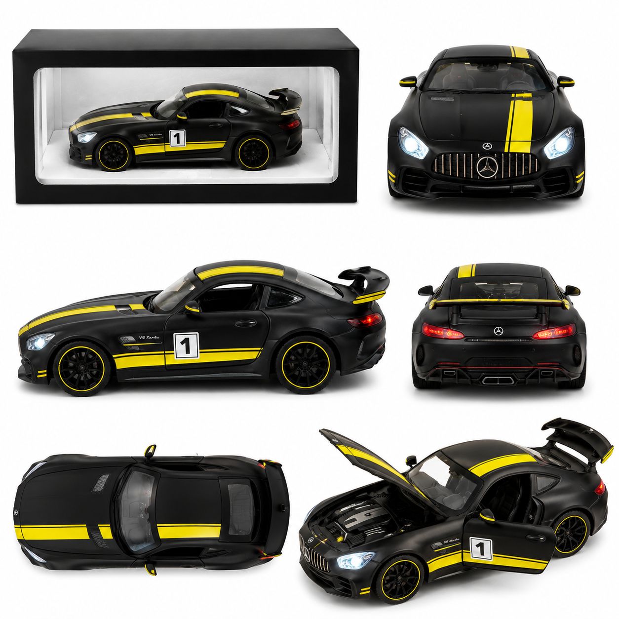 Matte Black GT Racing V8 Turbo Die-Cast Model Car (1:24 Scale)