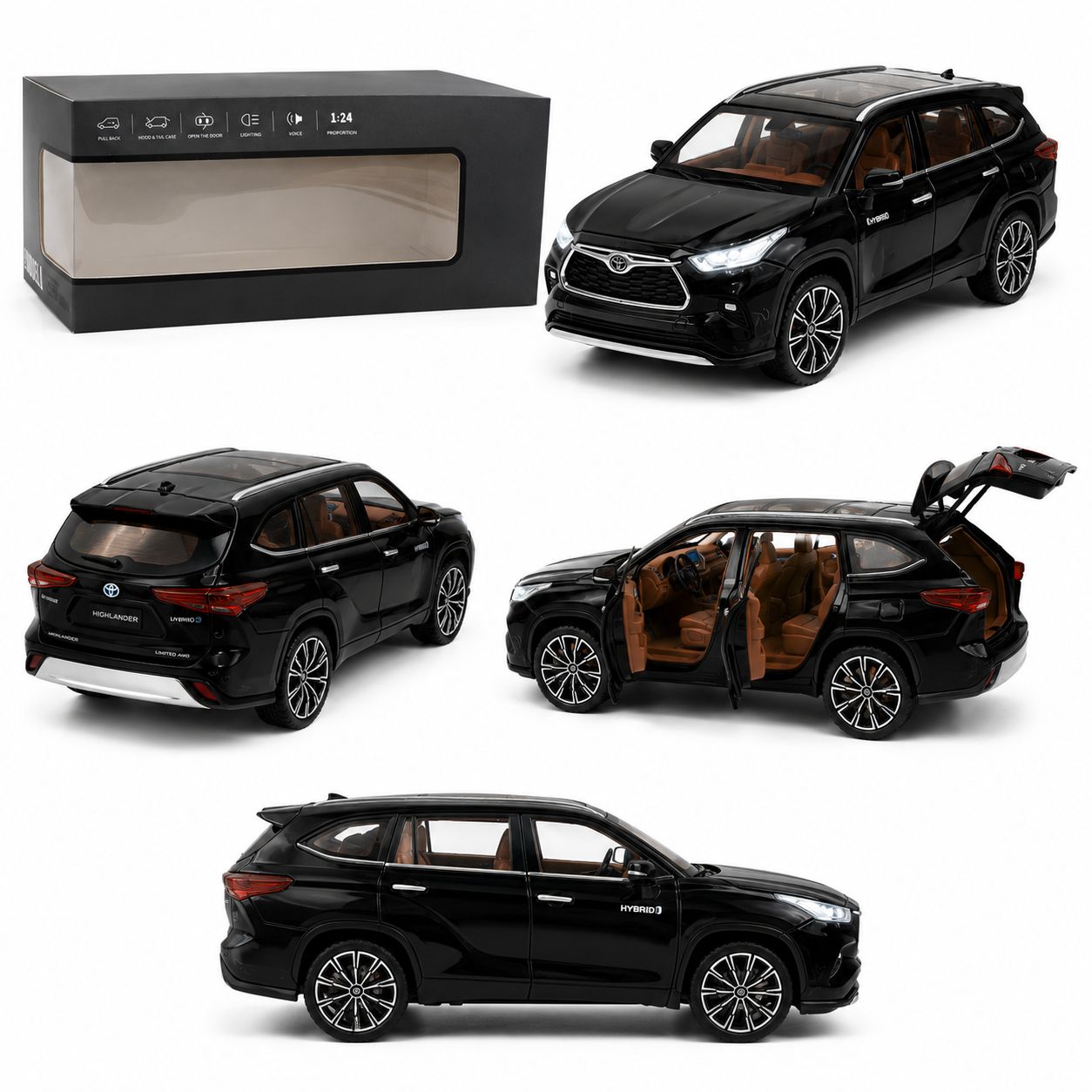 1:24 Die-Cast Toyota Highlander Hybrid SUV Model Car – Black Edition