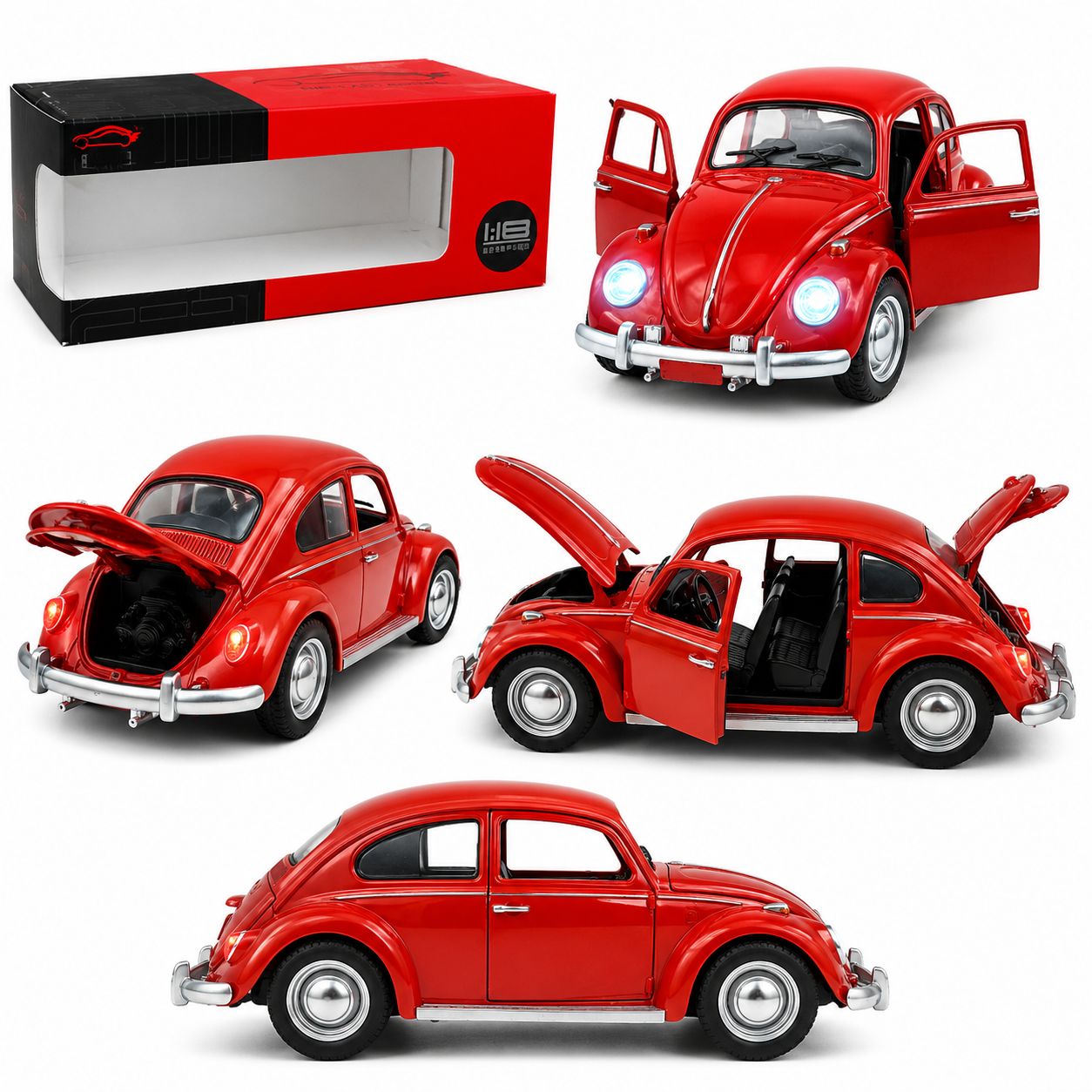 1:18 Classic Volkswagen Beetle Die-Cast Model Car – Red