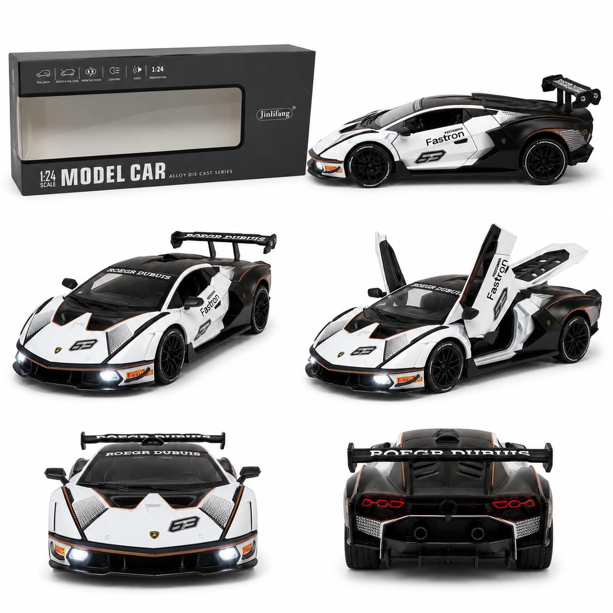 1:24 Die-Cast Racing Supercar Lamborghini Model – White & Black GT Edition