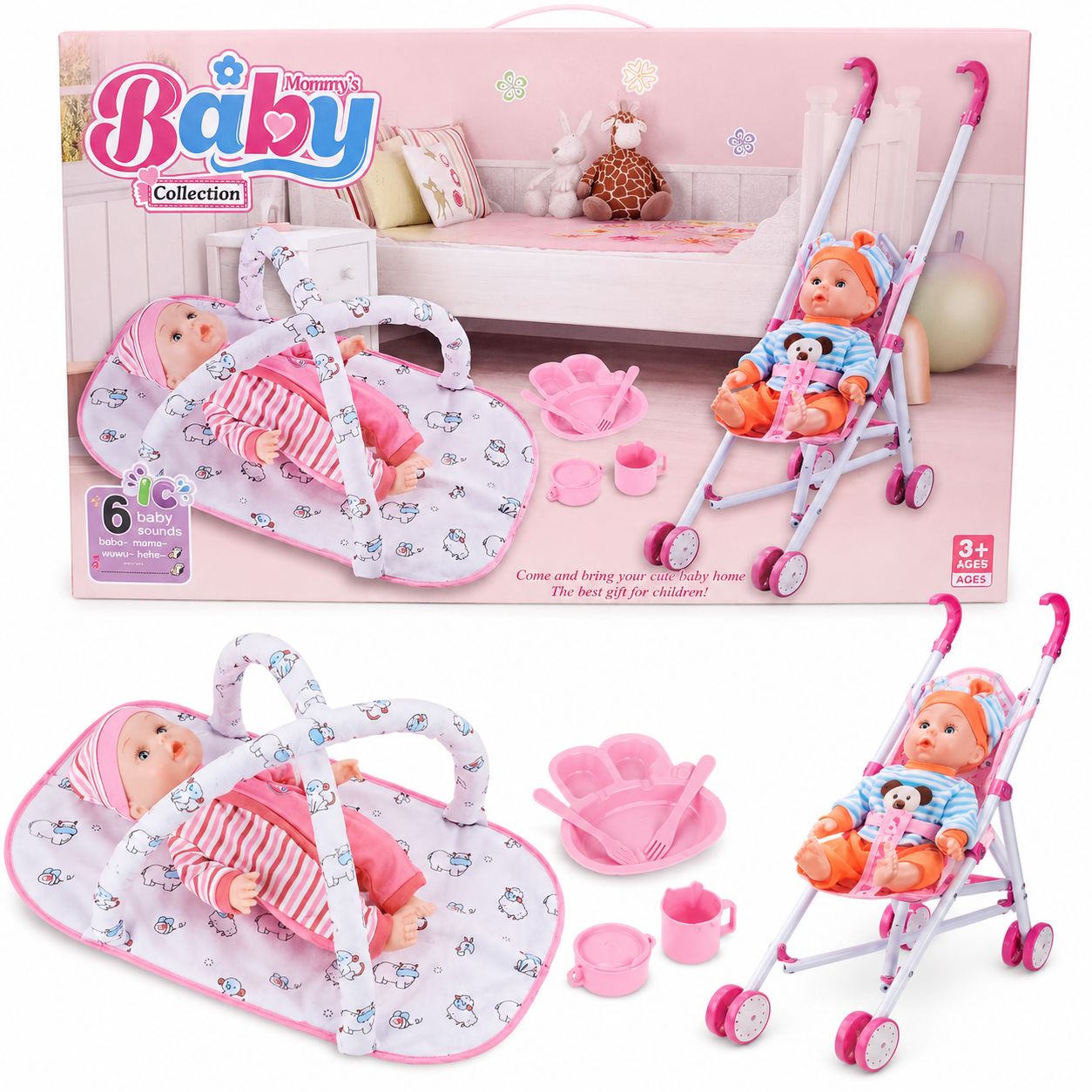 Mommy’s Baby Collection – Deluxe Baby Doll Playset with Stroller & Play Gym