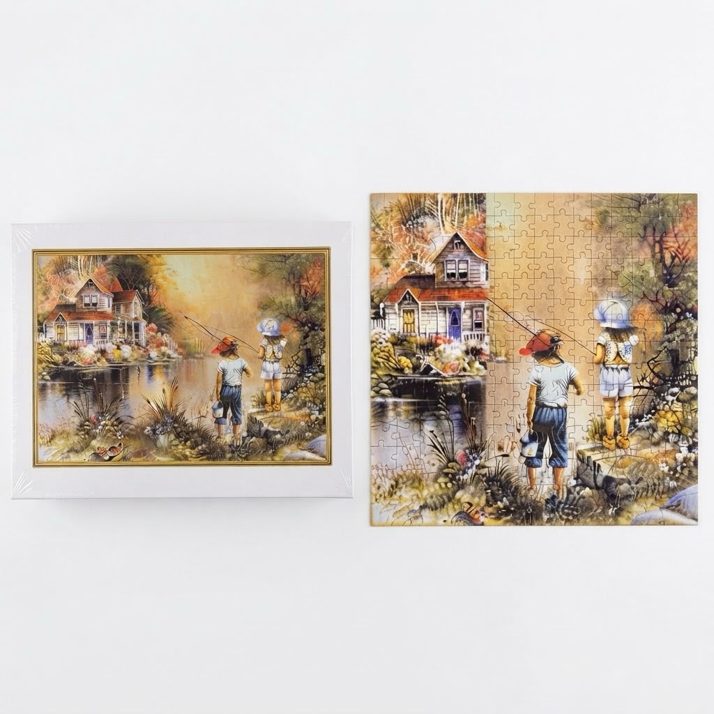 Children Fishing by the Country House Jigsaw Puzzle (500 pcs)