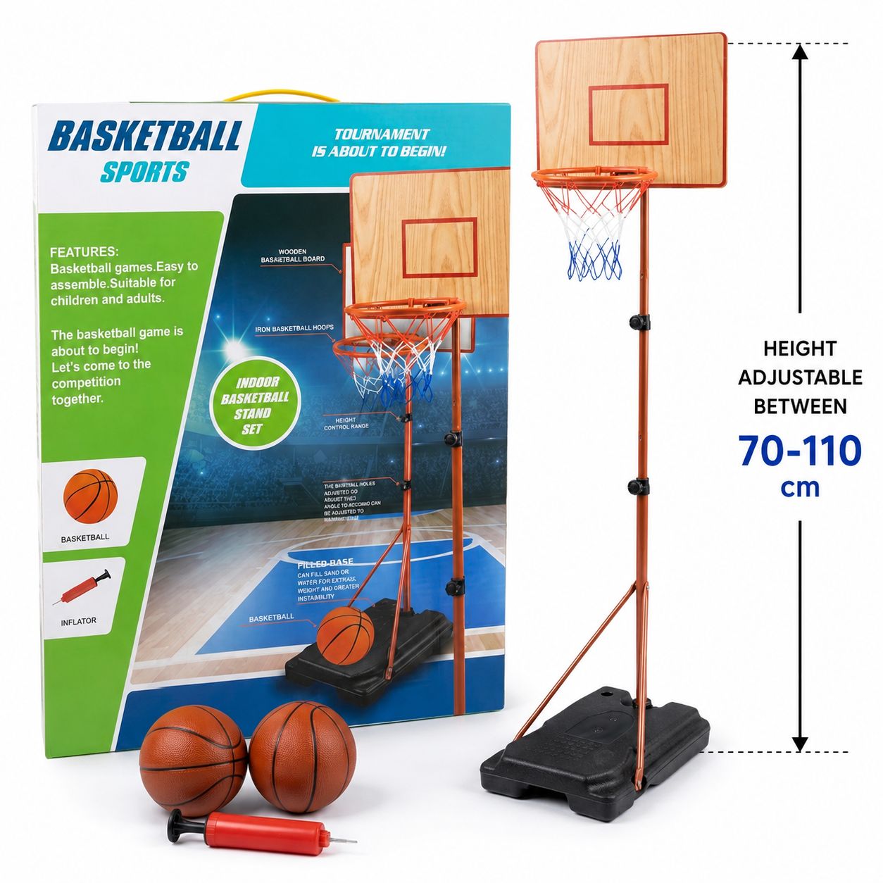 Adjustable Indoor Basketball Stand Set 70-110 cm