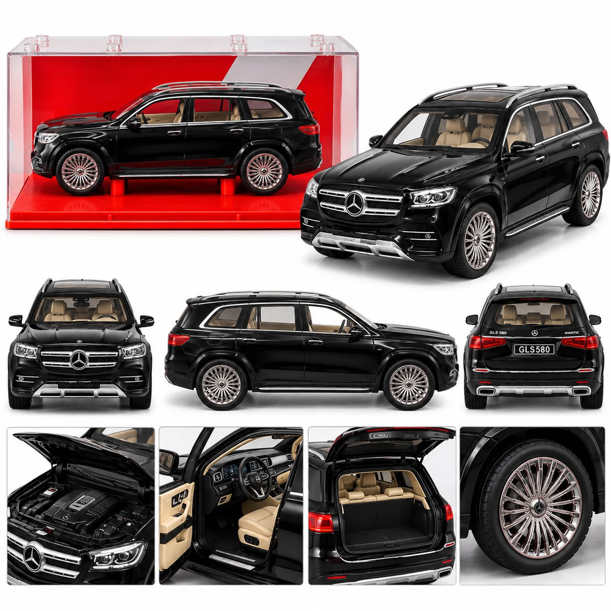 1:24 Black Mercedes-Benz GLS 580 4MATIC Die-Cast Model Car