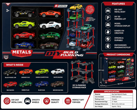 DIY Build Parking Garage – 8 Die-Cast Cars Set