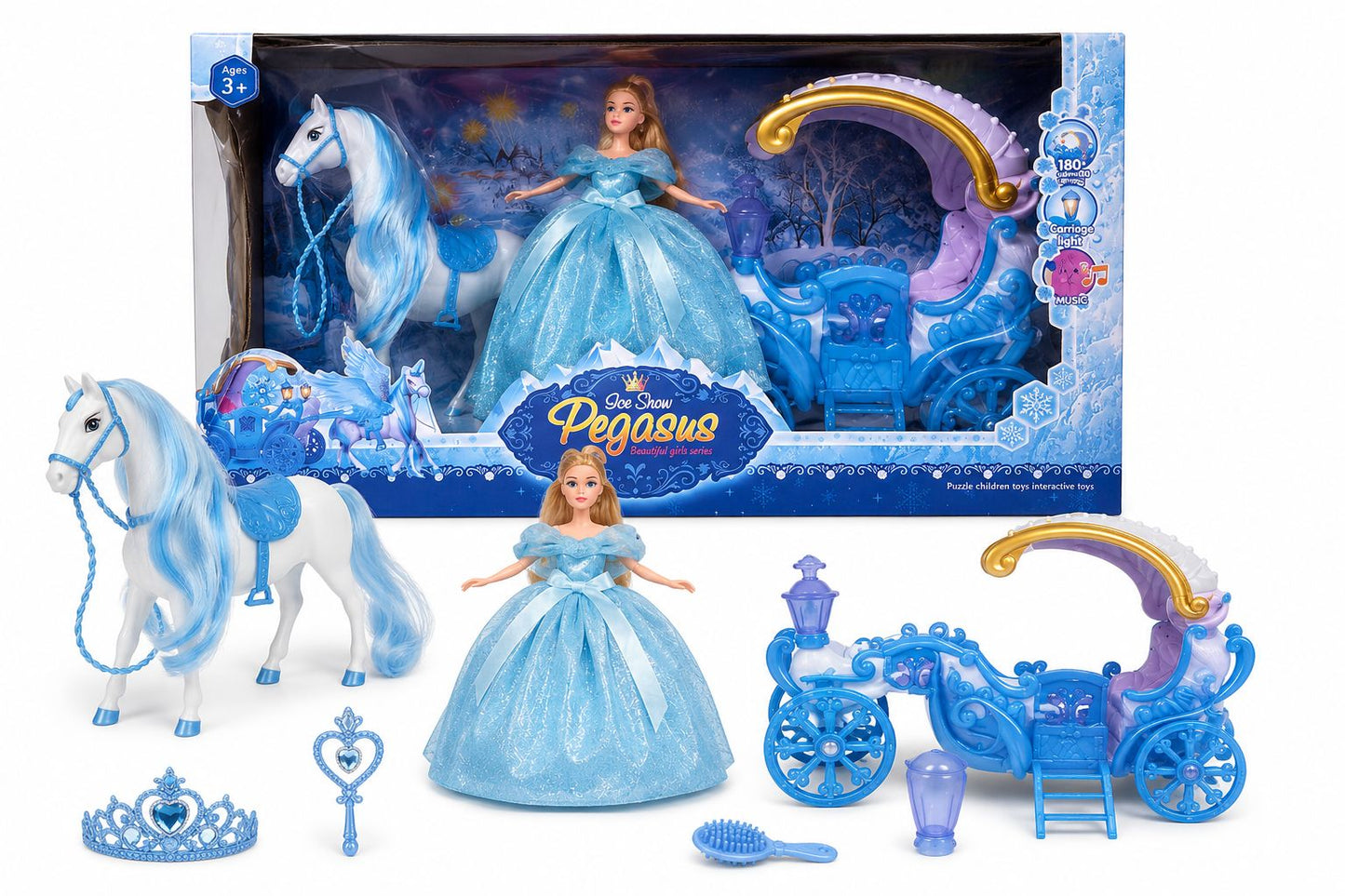 Ice Snow Pegasus Princess Carriage Set