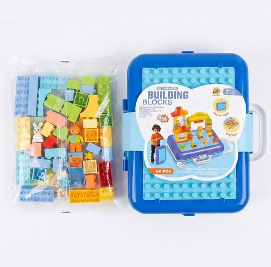 64-Piece Building Blocks Suitcase Set – Portable STEM Construction Toy