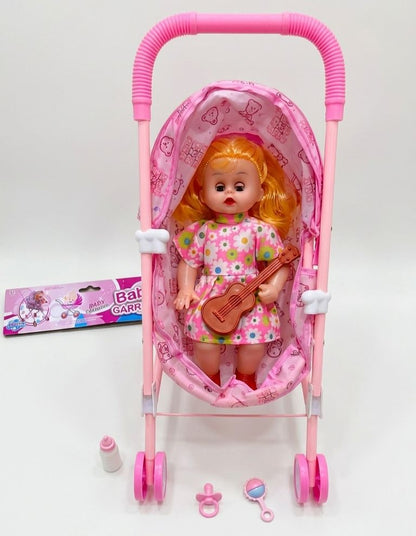 Baby Doll Stroller Playset with Doll (Pink)
