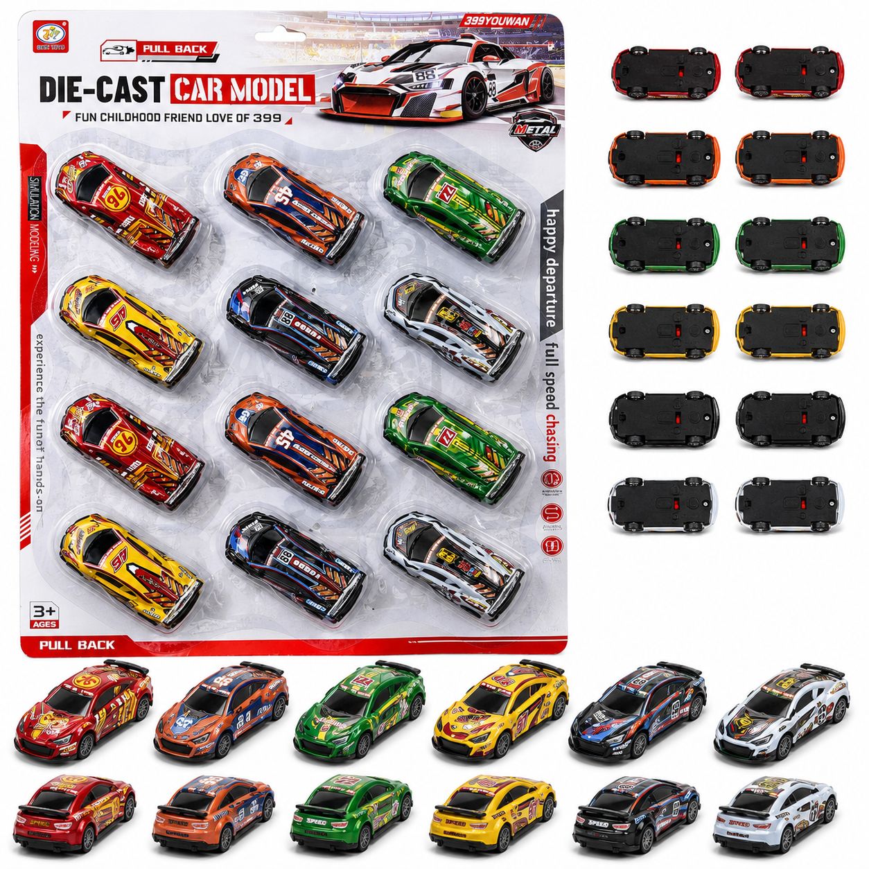 Die-Cast Pull Back Racing Cars Set (12 Pieces)