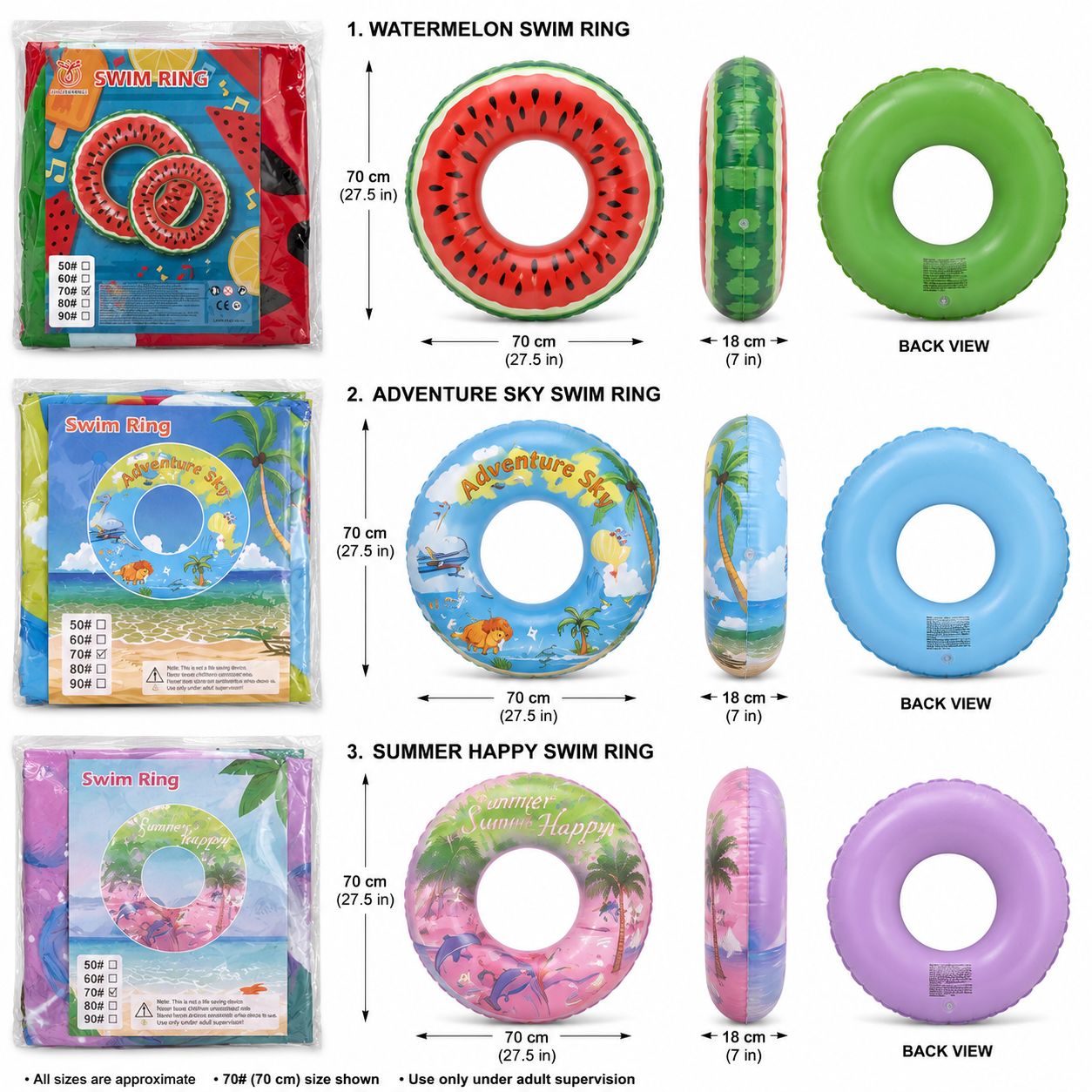 Watermelon / adventure sky / happy summer Inflatable Swim Ring