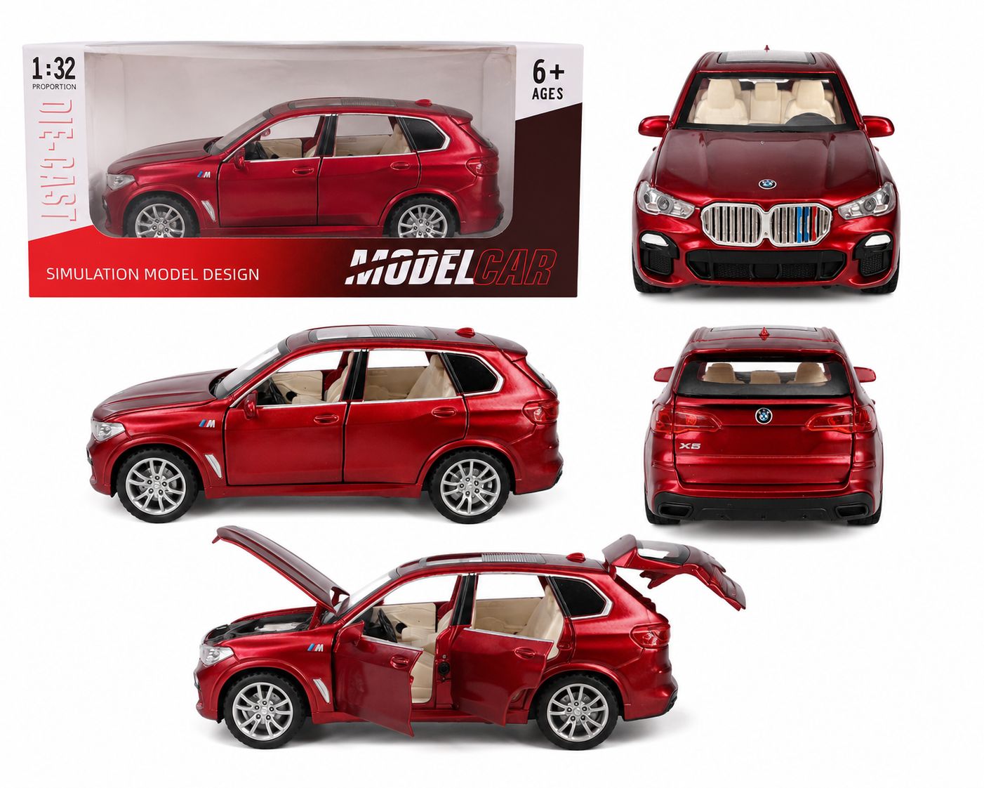 1:32 Die-Cast BMW X5 Model Car – Red SUV with Opening Doors & Trunk