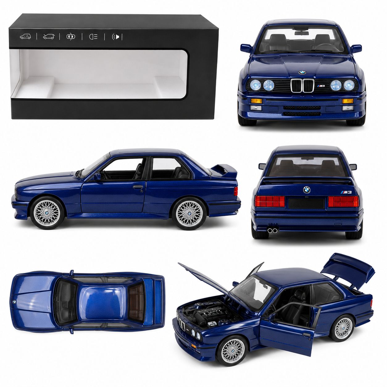 1:24 Die-Cast Classic Sports Coupe Model Car with Opening Doors, Hood & Trunk – Blue