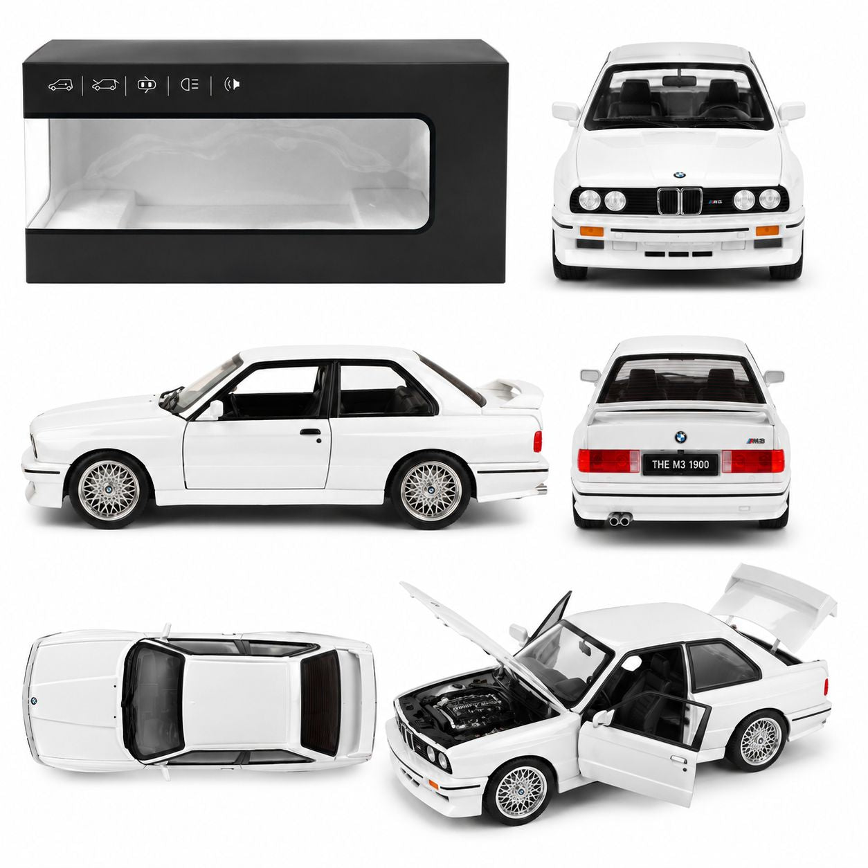 1:24 BMW M3 E30 Die-Cast Model Car – White Edition with Lights & Sound