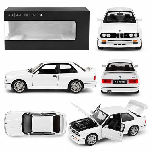 1:24 BMW M3 E30 Die-Cast Model Car – White Edition with Lights & Sound