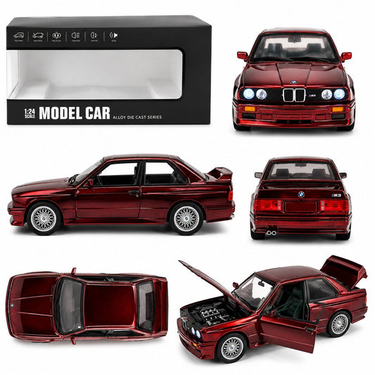 1:24 BMW M3 E30 Die-Cast Model Car – Metallic Red Chrome Edition