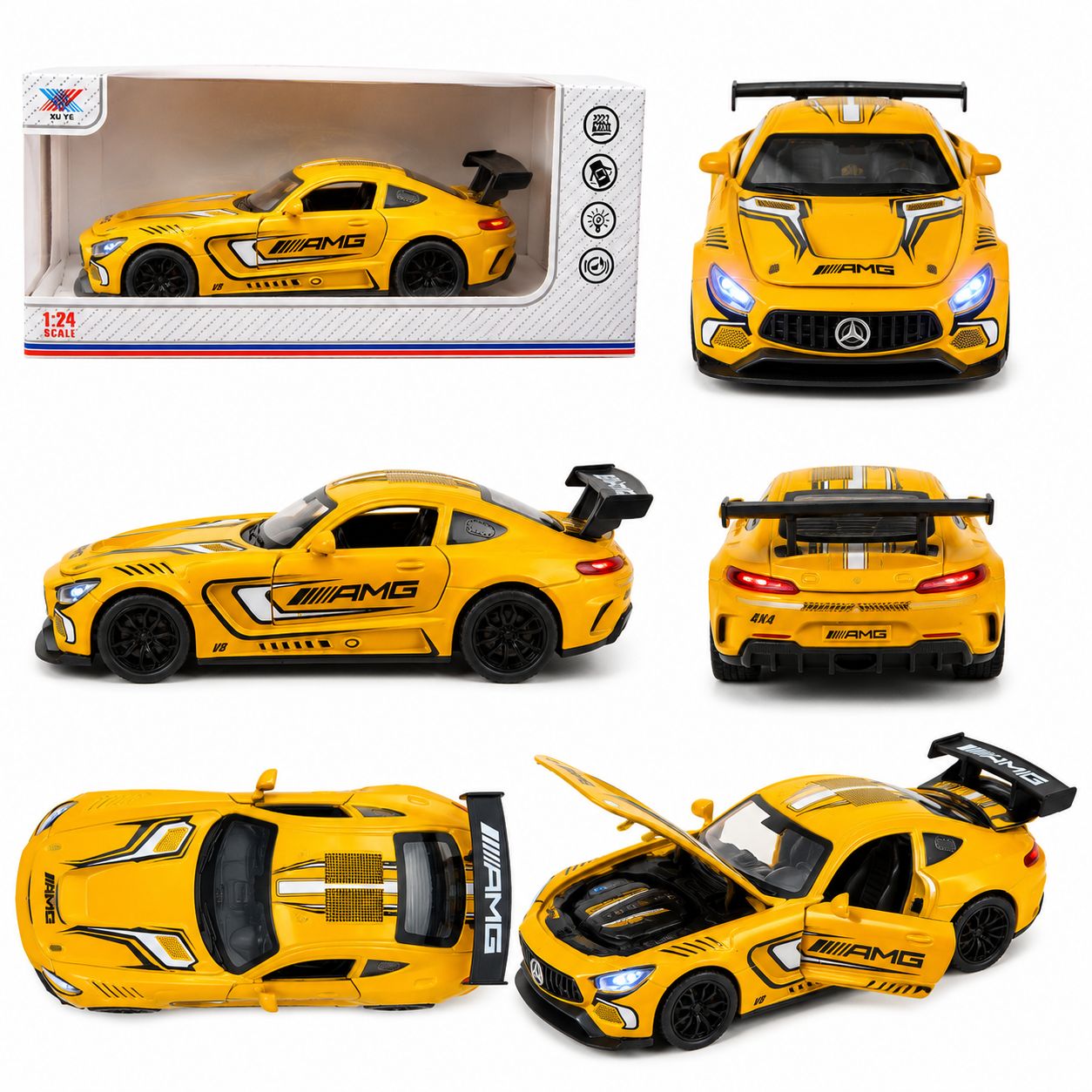 Yellow AMG GT Racing Die-Cast Model Car (1:24 Scale)