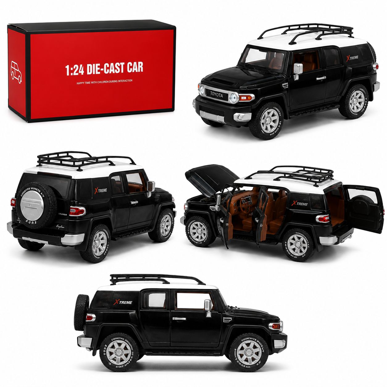 Toyota FJ Cruiser 1:24 Scale Die-Cast Model Car – Black & White Off-Road Edition