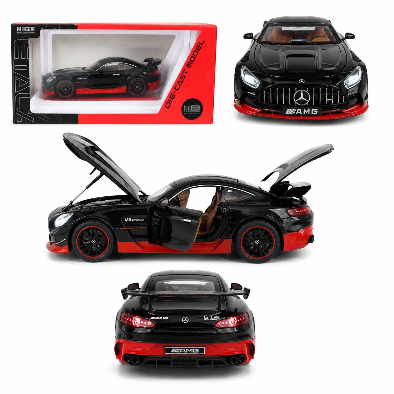 1:24 Mercedes-AMG GT Black Series Die-Cast Model Car – Black & Red Edition