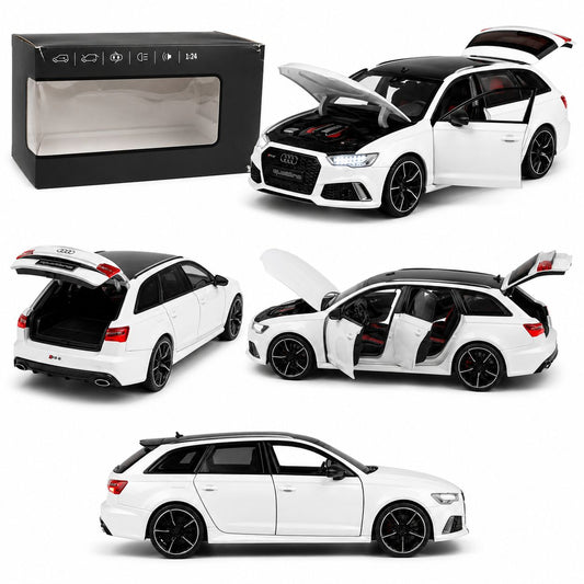 1:24 Audi RS6 Avant Die-Cast Model Car with Roof Cargo Box – White