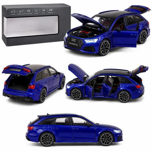 1:24 Audi RS6 Avant Die-Cast Model Car – Blue Edition with Roof Box