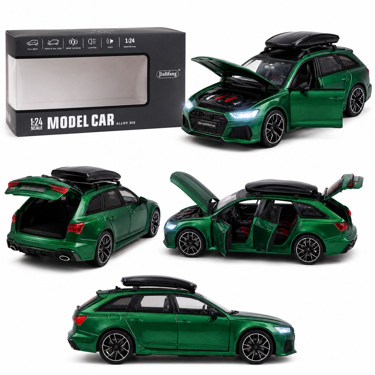Audi RS6 Avant 1:24 Scale Die-Cast Model Car – Metallic green