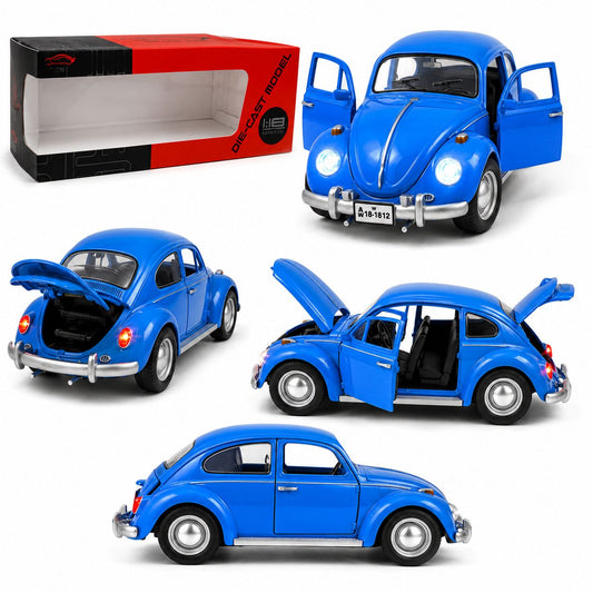 Classic Blue Volkswagen Beetle 1:18 Die-Cast Model Car with Lights & Opening Parts