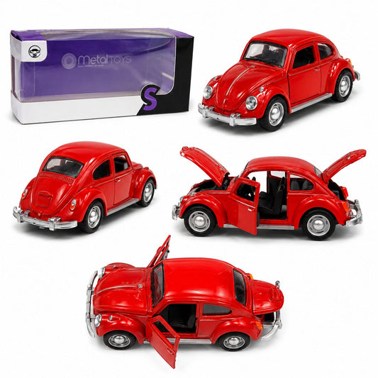 Small Classic Red Mini Beetle Die-Cast Model Car with Opening Door