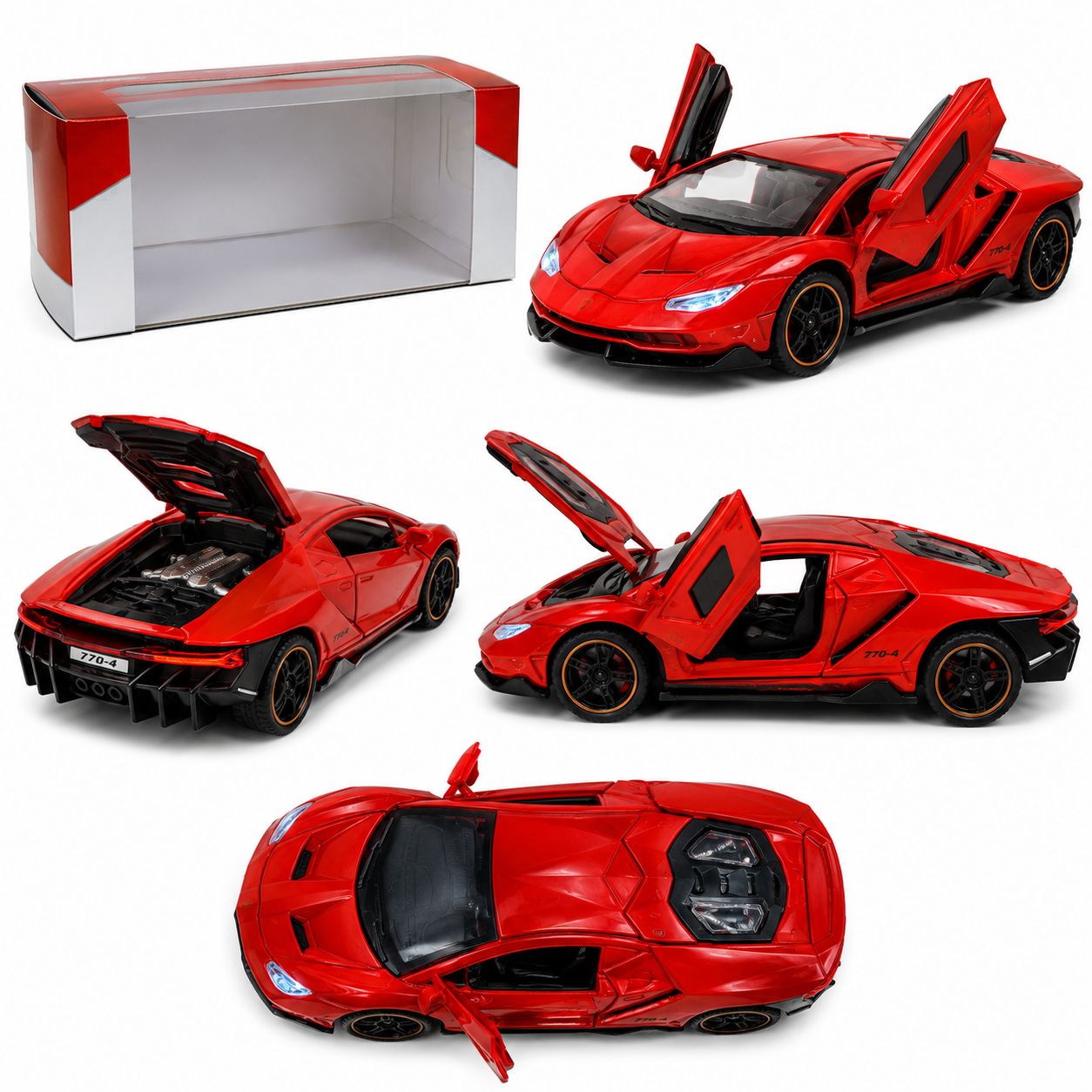 1:32 Red Super Sports Lamborghini Die-Cast Model Car with Lights & Opening Doors