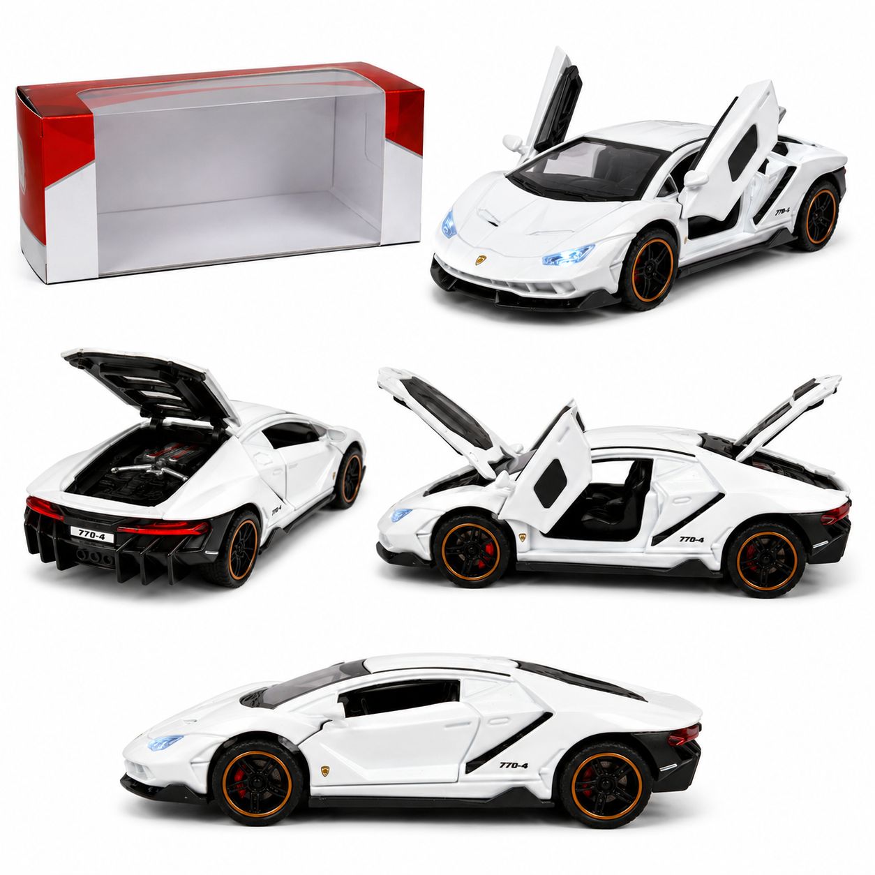 1:32 White Super Sports Lamborghini Die-Cast Model Car with Lights & Opening Doors