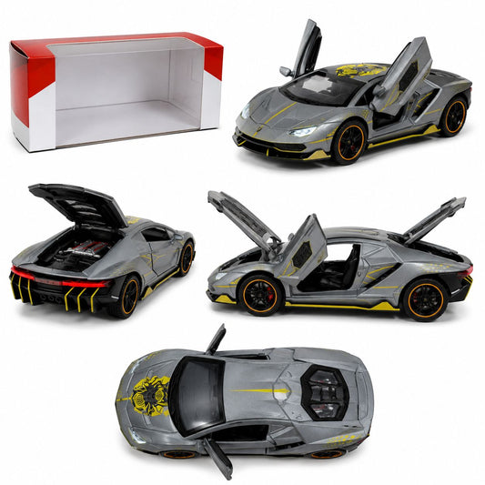 1:32 Gray Super Sports Lamborghini Die-Cast Model Car with Lights & Opening Doors