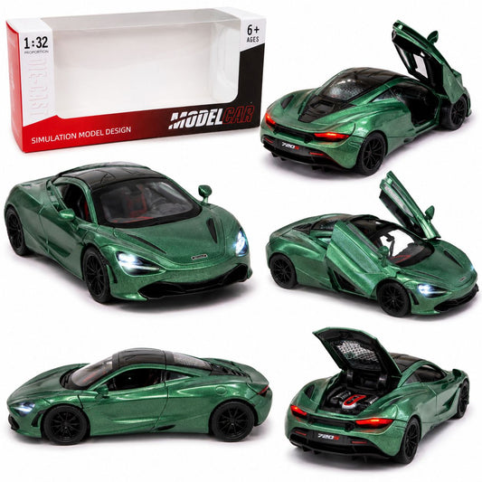 1:32 Die-Cast 720S Sports Car Mclaren Model – Metallic Green Edition with Lights, Sound & Opening Doors