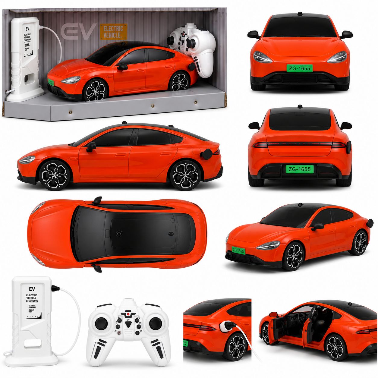1:18 RC Electric Sports Sedan with EV Charging Station Playset