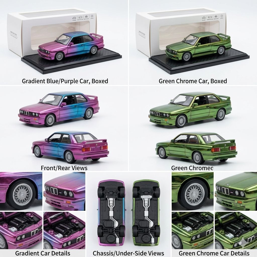 1:24 BMW M3 E30 Die-Cast Model Car – Chameleon Blue/Purple - green/black