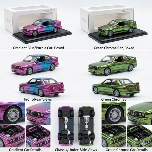 1:24 BMW M3 E30 Die-Cast Model Car – Chameleon Blue/Purple - green/black