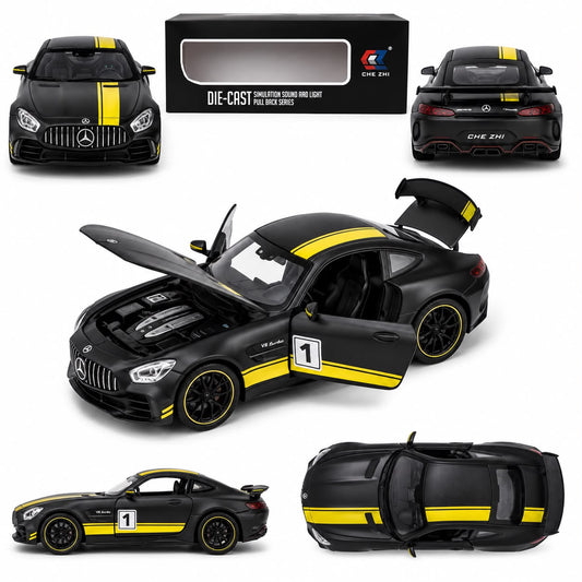 Mercedes-AMG GT V8 Turbo Racing Edition (Matte Black/Yellow) 1:24 Die-Cast Model