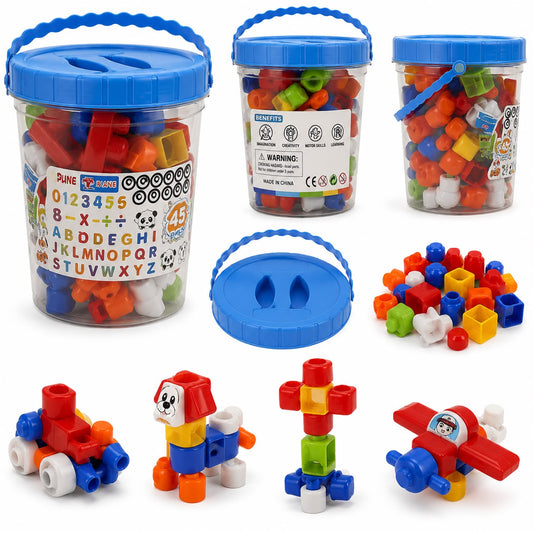 45-Piece Educational Building Blocks Bucket