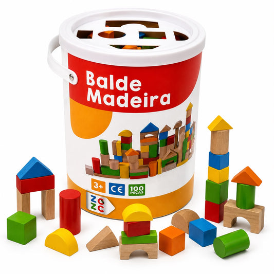 100-Piece Wooden Building Blocks Bucket