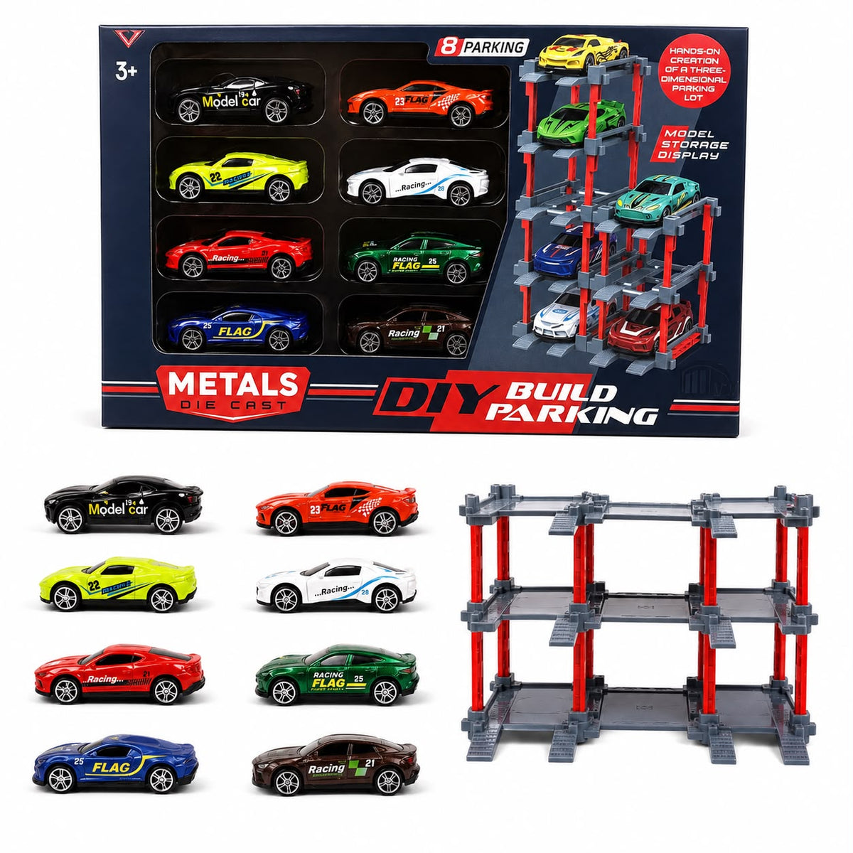 DIY Build Parking Garage – 8 Die-Cast Cars Set