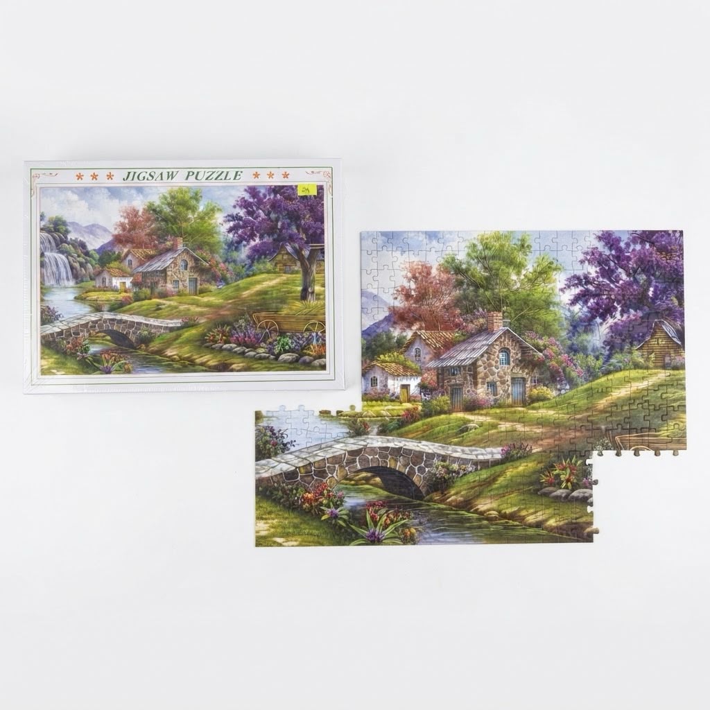Idyllic Countryside Cottage and Waterfall Jigsaw Puzzle