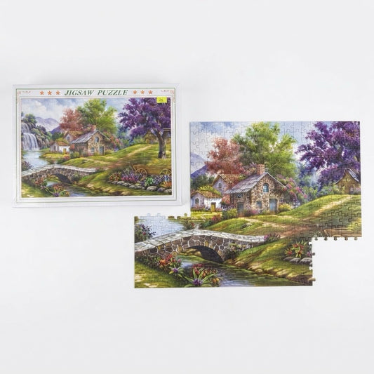 Idyllic Countryside Cottage and Waterfall Jigsaw Puzzle