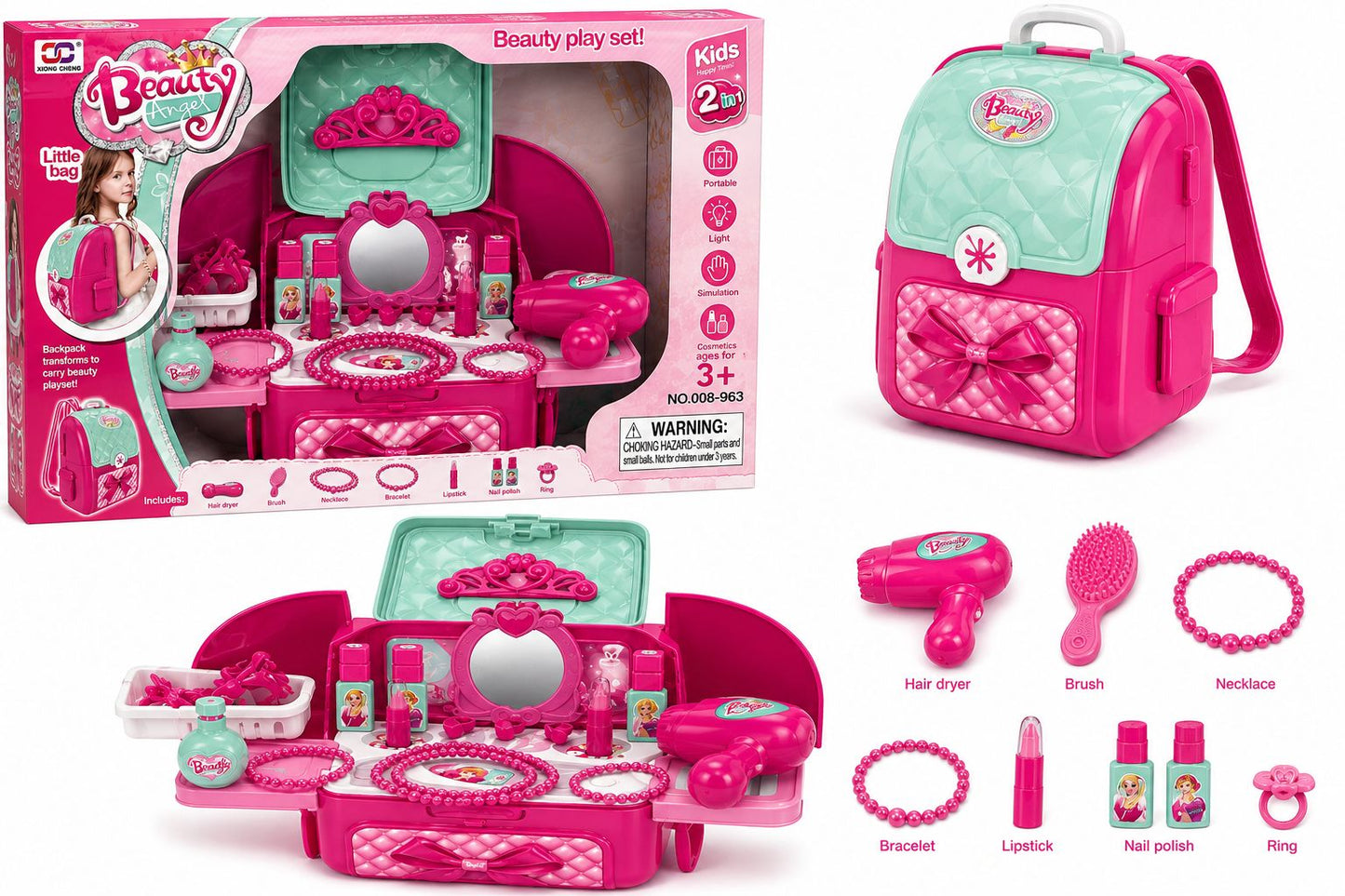 Beauty Angel 2-in-1 Backpack Vanity Play Set