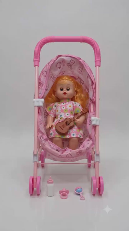 Baby Doll Stroller Playset with Doll (Pink)