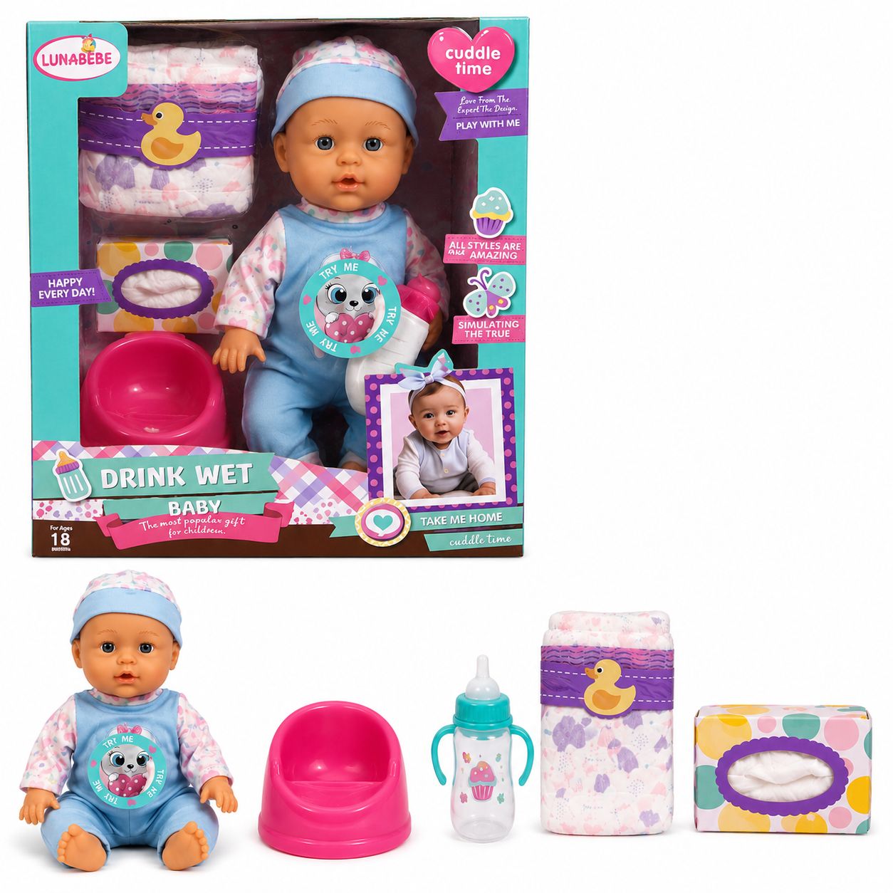 LunaBebe Drink Wet Baby Doll Set