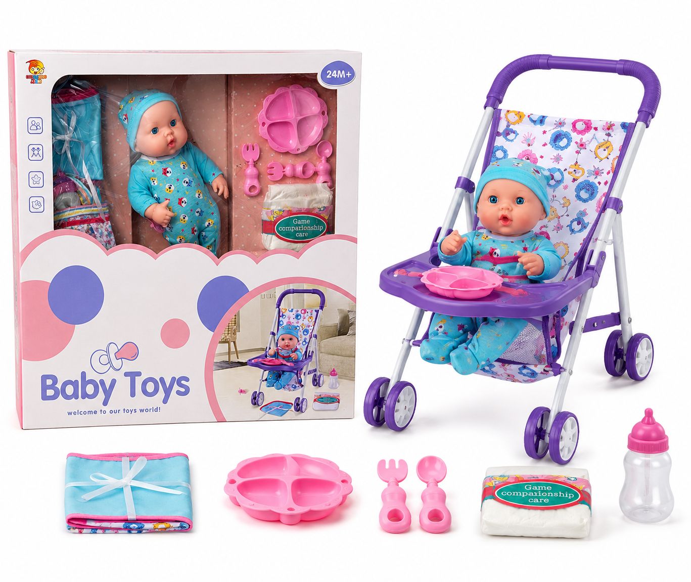 Baby Doll Stroller Playset Set