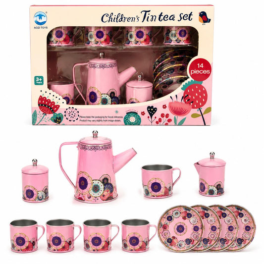 Children’s Tin Tea Set – 14 Piece Floral Tea Party Set